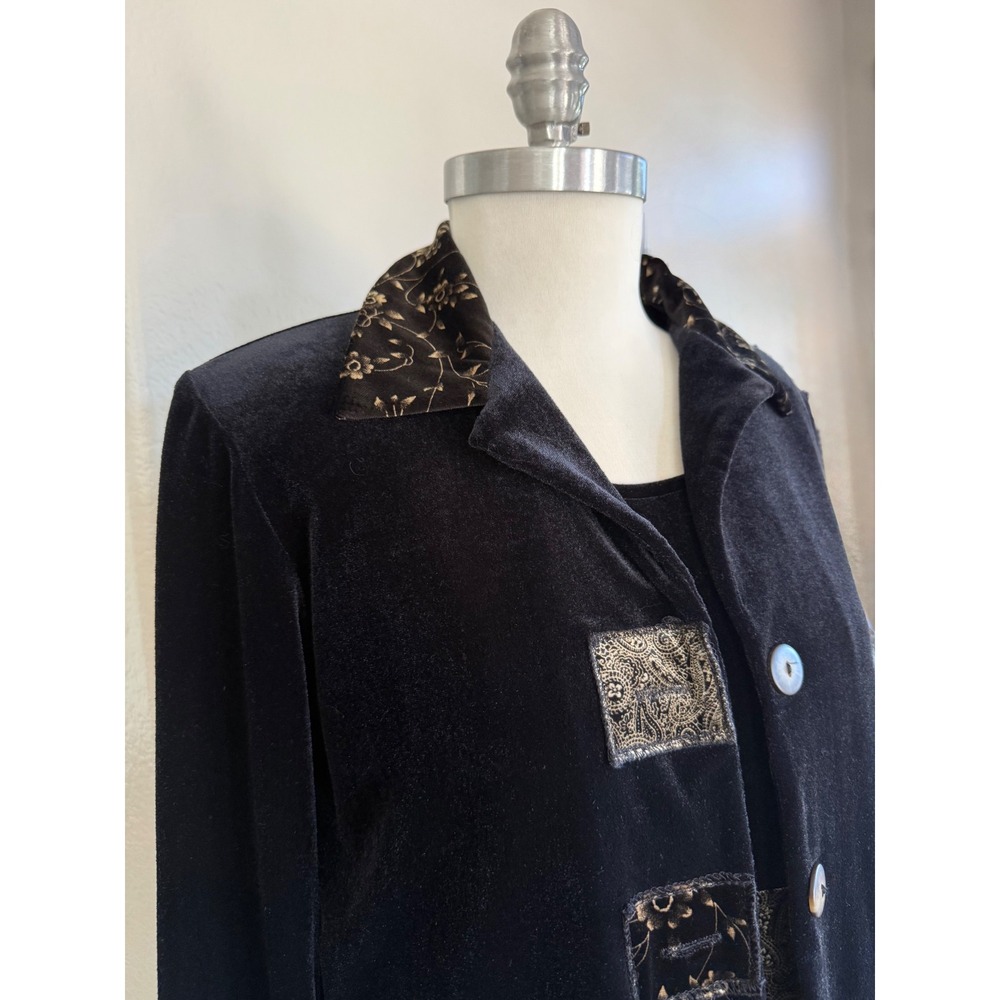 Coldwater‎ Creek Size 12 Black Velvet Paisley Maxi Dress Jacket 2-Pc Set Holiday